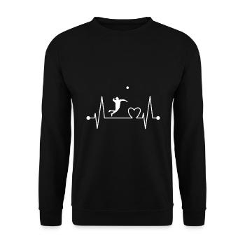 Faustball Spieler Herzschlag Geschenk für Trainer - Unisex Pullover - Schwarz - Vorne - Alina (178cm) & Michal (187cm)
