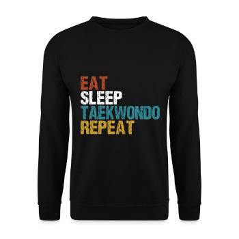 Taekwondo Kämpfer Sport Eat Sleep Repeat Geschenk - Unisex Pullover - Schwarz - Vorne - Alina (178cm) & Michal (187cm)