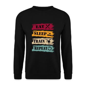 Presse de banque Eat Sleep Repeat Rétro - Sweat-shirt Unisexe - noir - Devant - Alina (178cm) & Michal (187cm)
