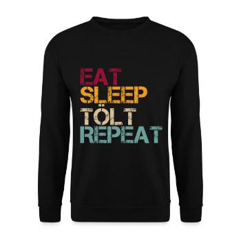 Tölt Islandpferd Eat Sleep Repeat Retro Lustig - Unisex Pullover - Schwarz - Vorne - Alina (178cm) & Michal (187cm)