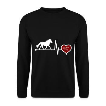 Shetland Pony Pferd Herzschlag für Pferdereiter - Unisex Pullover - Schwarz - Vorne - Alina (178cm) & Michal (187cm)