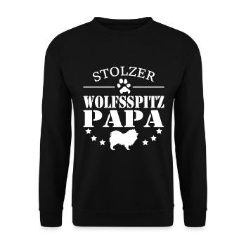 Wolfsspitz Stolzer Hunde Papa für Hundebesitzer - Unisex Pullover - Schwarz - Vorne - Alina (178cm) & Michal (187cm)