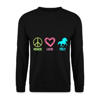 Tölt Icelandic horse Icelandic horse Peace Love - Unisex Sweatshirt - black - Front - Alina (178cm) & Michal (187cm)