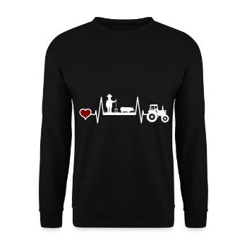 Landwirt Schweine Ferkel Herzschlag für Bauern - Unisex Pullover - Schwarz - Vorne - Alina (178cm) & Michal (187cm)