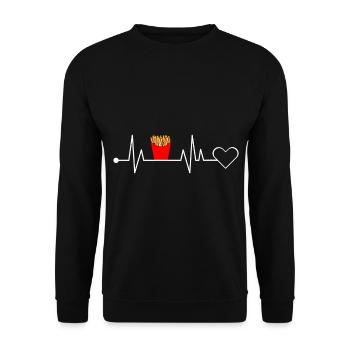 Pommes Frites Fritten Tüte Fast Food Herzschlag - Unisex Pullover - Schwarz - Vorne - Alina (178cm) & Michal (187cm)