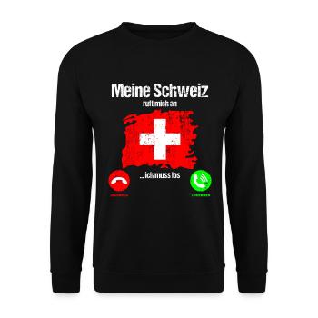 Schweiz Schweizer Flagge ruft an lustiger Spruch - Unisex Pullover - Schwarz - Vorne - Alina (178cm) & Michal (187cm)