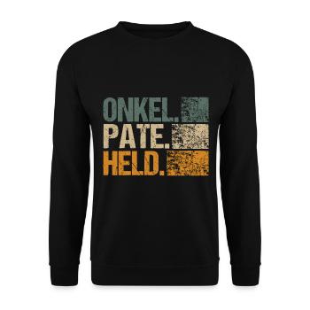 Onkel Patenonkel Pate Taufpate Taufe Retro Spruch - Unisex Pullover - Schwarz - Vorne - Alina (178cm) & Michal (187cm)