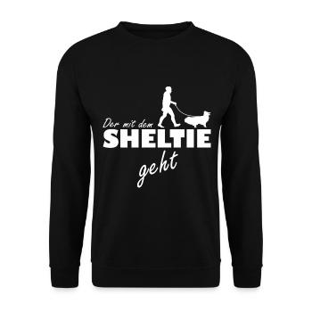 Shetland Sheepdog L'homme qui marche avec Sheltie - Sweat-shirt Unisexe - noir - Devant - Alina (178cm) & Michal (187cm)