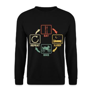 Liegefahrrad Liegerad Eat Sleep Spruch Retro - Unisex Pullover - Schwarz - Vorne - Alina (178cm) & Michal (187cm)