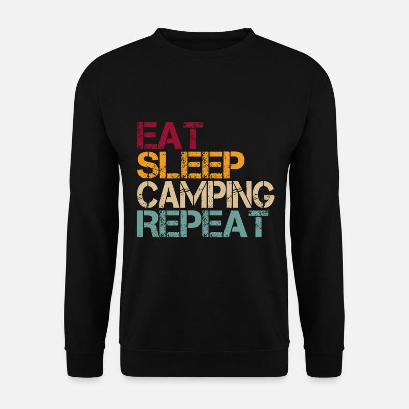Eat Sleep Camping Vintage Retro Spruch für Camper - Unisex Pullover - Schwarz