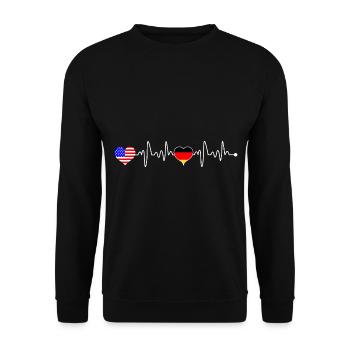 USA America Germany flag heartbeat - Unisex Sweatshirt - black - Front - Alina (178cm) & Michal (187cm)