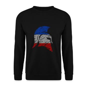 Spartanischer Helm blau weiß rot Frankreich Spartan - Unisex Pullover - Schwarz - Vorne - Alina (178cm) & Michal (187cm)