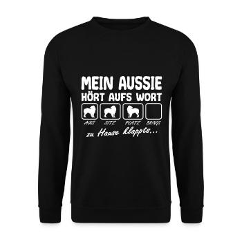 Aussie Hört aufs Wort Spruch Lustig - Unisex Pullover - Schwarz - Vorne - Alina (178cm) & Michal (187cm)