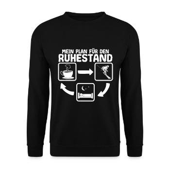 Skifahren Ski Rente Ruhestand Spruch für Rentner - Unisex Pullover - Schwarz - Vorne - Alina (178cm) & Michal (187cm)