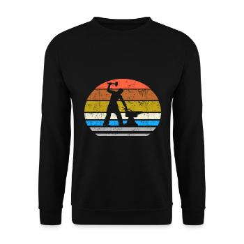 Hufschmied Amboss Retro Silhouette - Unisex Pullover - Schwarz - Vorne - Alina (178cm) & Michal (187cm)