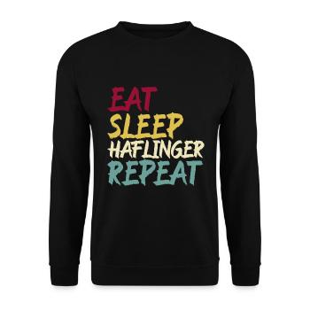 Haflinger Pferd Pferderasse Eat Sleep Spruch Retro - Unisex Pullover - Schwarz - Vorne - Alina (178cm) & Michal (187cm)