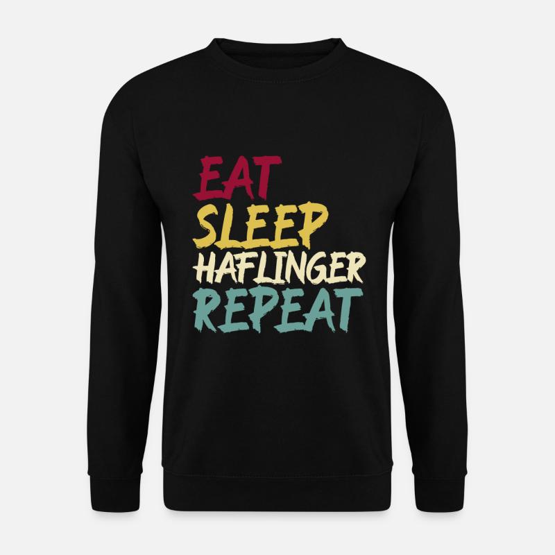 Haflinger Pferd Pferderasse Eat Sleep Spruch Retro - Unisex Pullover - Schwarz