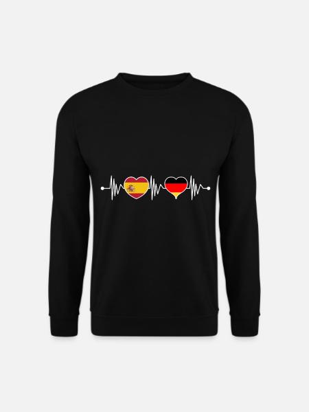 Spanien Deutschland Flagge Herz Wappen Herzschlag - Unisex Pullover - Schwarz