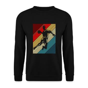 Handball Kreisläufer Sprungwurf Streifen Retro - Unisex Pullover - Schwarz - Vorne - Alina (178cm) & Michal (187cm)