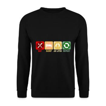 Jiu Jitsu Kampfkunst Eat Sleep Retro Spruch Lustig - Unisex Pullover - Schwarz - Vorne - Alina (178cm) & Michal (187cm)