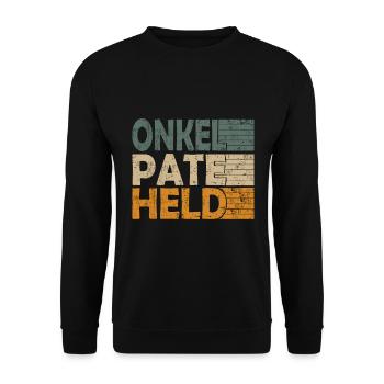 Patenonkel Onkel Pate Held Spruch für Taufe Retro - Unisex Pullover - Schwarz - Vorne - Alina (178cm) & Michal (187cm)