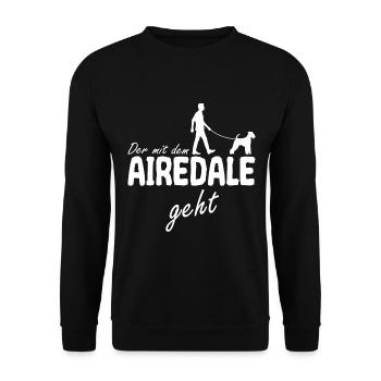 Airedale Terrier Der mit dem Gassi geht Spruch - Unisex Pullover - Schwarz - Vorne - Alina (178cm) & Michal (187cm)
