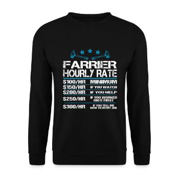 Hufschmied Stundenlohn Hourly Rate Spruch Lustig - Unisex Pullover - Schwarz - Vorne - Alina (178cm) & Michal (187cm)