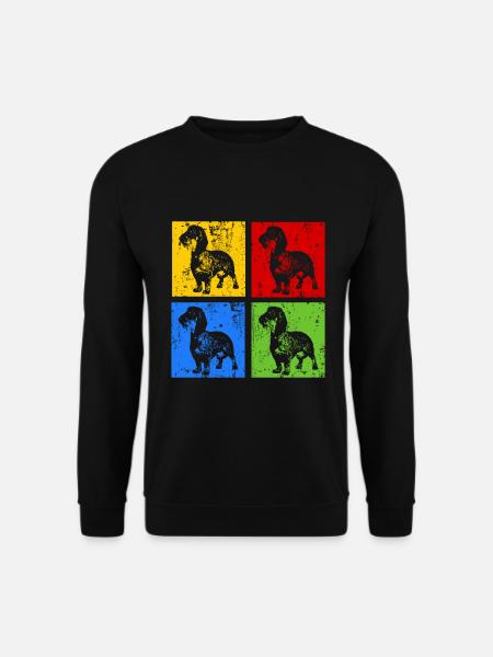 Dachshund Rauhaardackel Pop Art Retro Style Grunge - Unisex Pullover - Schwarz