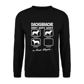 Alpenländische Dachsbracke Hört aufs Wort Spruch - Unisex Pullover - Schwarz - Vorne - Alina (178cm) & Michal (187cm)