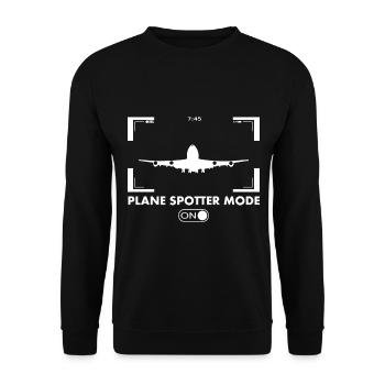 Plane Spotter Modus An Spruch Lustig - Unisex Pullover - Schwarz - Vorne - Alina (178cm) & Michal (187cm)