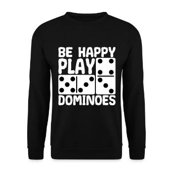 Dominoes Spiel Be Happy Play - Unisex Pullover - Schwarz - Vorne - Alina (178cm) & Michal (187cm)