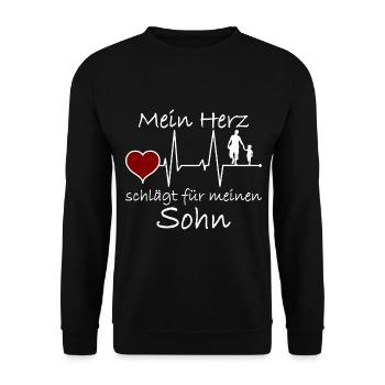 Vater und Sohn Herzschlag mit Spruch Niedlich - Unisex Pullover - Schwarz - Vorne - Alina (178cm) & Michal (187cm)