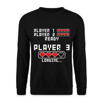 Schwangerschaft verkünden Baby Player 3 Loading - Unisex Pullover - Schwarz - Vorne - Alina (178cm) & Michal (187cm)