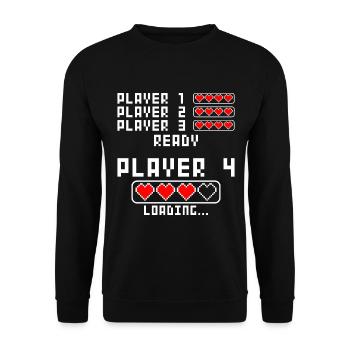 Schwangerschaft verkünden Baby Player 4 Loading - Unisex Pullover - Schwarz - Vorne - Alina (178cm) & Michal (187cm)