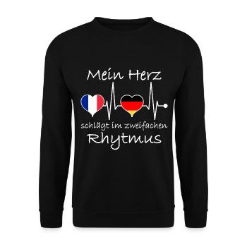 Frankreich Deutschland Flagge Herzschlag - Unisex Pullover - Schwarz - Vorne - Alina (178cm) & Michal (187cm)