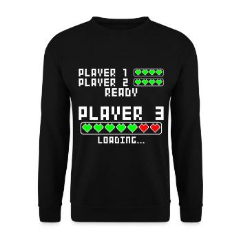 Schwangerschaft verkünden Baby Player 3 Loading - Unisex Pullover - Schwarz - Vorne - Alina (178cm) & Michal (187cm)