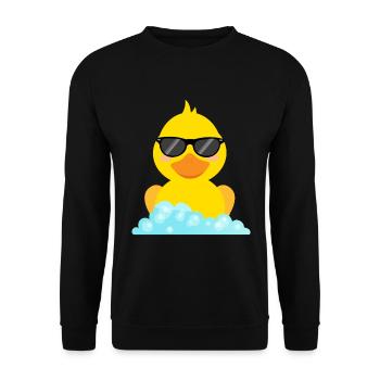 Gelbe Ente Badeente mit Sonnenbrille - Unisex Pullover - Schwarz - Vorne - Alina (178cm) & Michal (187cm)