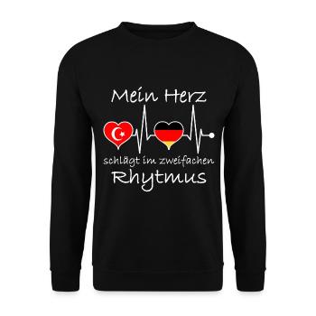 Deutschland Türkei Flagge Herzschlag - Unisex Pullover - Schwarz - Vorne - Alina (178cm) & Michal (187cm)