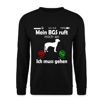 BGS Hund ruft an Spruch Lustig - Unisex Pullover - Schwarz - Vorne - Alina (178cm) & Michal (187cm)