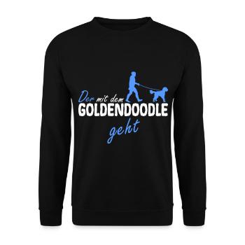 Goldendoodle Doodle Hund der mit dem geht Dad Papa - Unisex Pullover - Schwarz - Vorne - Alina (178cm) & Michal (187cm)