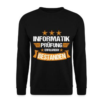 Informatik Studium Prüfung Abschluss bestanden - Unisex Pullover - Schwarz - Vorne - Alina (178cm) & Michal (187cm)