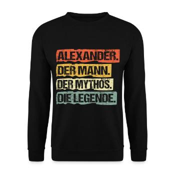 Alexander der mann der mytho die legende - Unisex Pullover - Schwarz - Vorne - Alina (178cm) & Michal (187cm)