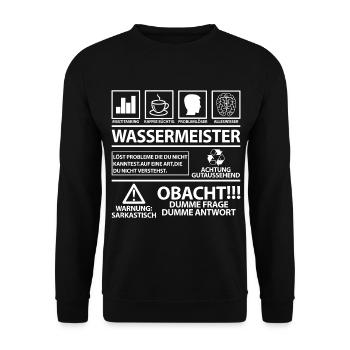 Wassermeister Spruch Lustig - Unisex Pullover - Schwarz - Vorne - Alina (178cm) & Michal (187cm)