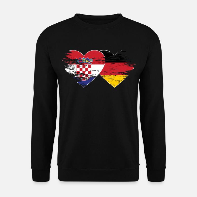 Kroatien Deutschland Flagge used Herz - Unisex Pullover - Schwarz