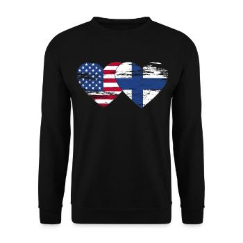USA Finland flag heart used - Unisex Sweatshirt - black - Front - Alina (178cm) & Michal (187cm)
