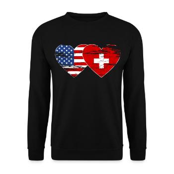 Cœur de drapeau de la Suisse des États-Unis utilisé - Sweat-shirt Unisexe - noir - Devant - Alina (178cm) & Michal (187cm)