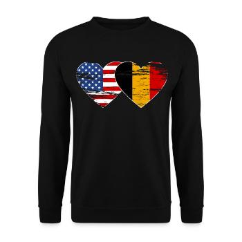 Cœur de drapeau USA Belgique utilisé - Sweat-shirt Unisexe - noir - Devant - Alina (178cm) & Michal (187cm)