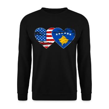USA Kosovo Flagge Herz used - Unisex Pullover - Schwarz - Vorne - Alina (178cm) & Michal (187cm)