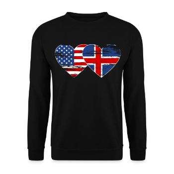 USA Iceland flag heart used - Unisex Sweatshirt - black - Front - Alina (178cm) & Michal (187cm)