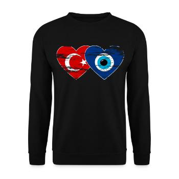 Turquie Nazarperle coeur utilisé - Sweat-shirt Unisexe - noir - Devant - Alina (178cm) & Michal (187cm)